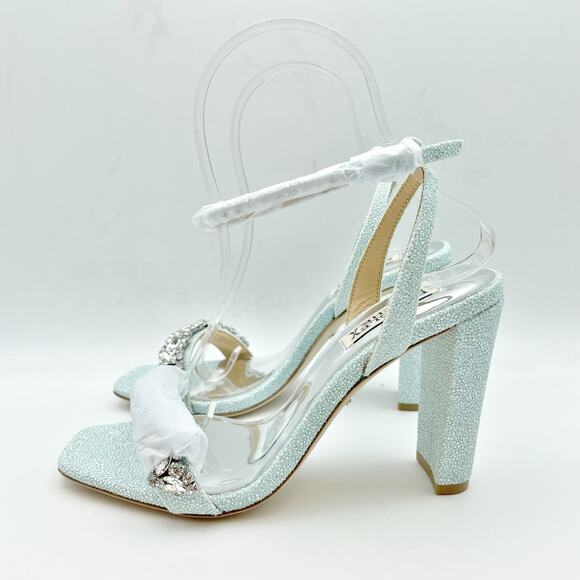 BADGLEY MISCHKA Womens Tasmine Tall Evening Sandals US 6.5 37 Blue Crystals NIB - Picture 8 of 12